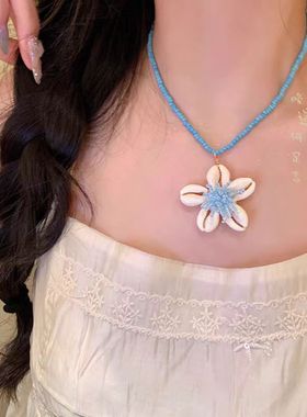 进口泰国椰子树海星串珠项链女ins小众设计感叠戴锁骨链夏季度