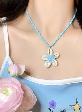 进口泰国椰子树海星串珠项链女ins小众设计感叠戴锁骨链夏季度