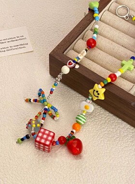 进口「苹果乐园」多巴胺彩色苹果星星串珠项链2025新款轻奢夏日