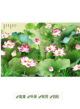 唯美自粘客厅背景墙厨房遮丑卧室贴画新中式水墨荷花荷叶装饰贴画