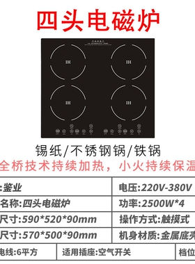 鉴业商用嵌入式多头电磁炉四眼多