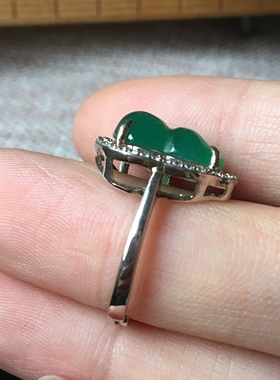 925银镶绿玉髓葫芦戒指 清货