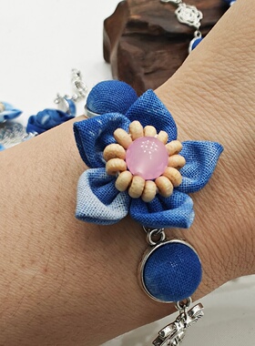 大理丽江非遗蓝染花朵手链
