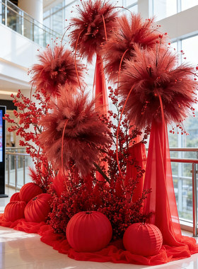 2026马年新年红色烟花美陈摆件