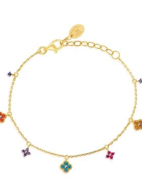 法兰西AG瑷嘉沙925彩色多巴胺幸运四叶草手链女轻奢礼物手腕配饰