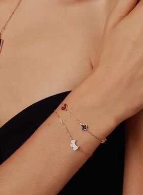 法兰西AGS925银扑克牌创意气质女王手链女礼物玫瑰金ins小众网红