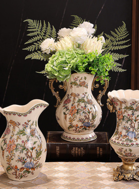 美式欧式轻奢裂纹陶瓷花瓶创意家居复古装饰客厅插花玄关欧式摆件