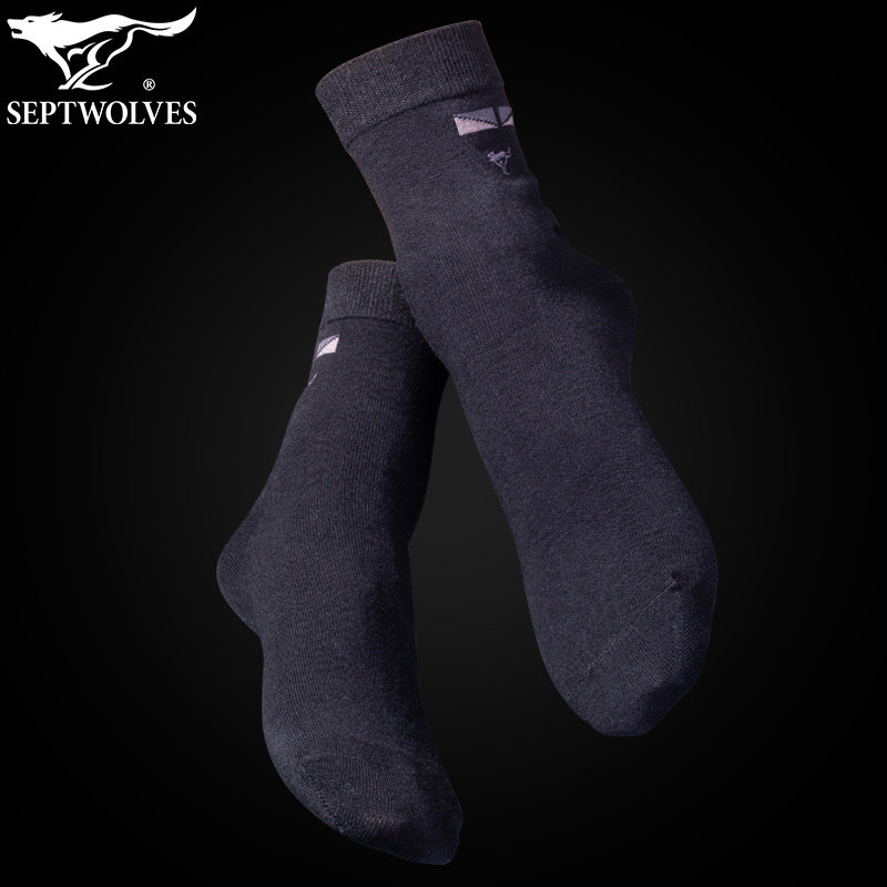 七匹狼男士纯棉秋冬季中筒黑色棉袜 兰博服饰短袜/打底袜/丝袜/美腿袜