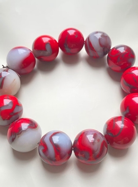 戈壁玉手链飘花鸡血玉手串圆珠