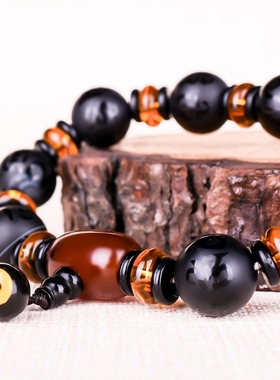 黑玛瑙原石磨砂单圈手串送男友