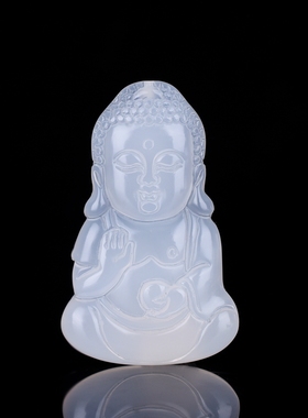 冰种玉髓白色儿童挂件项坠宝宝佛