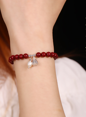 正品天然朱砂手串女款银莲蓬小众设计紫金砂本命年转运珠手链礼物