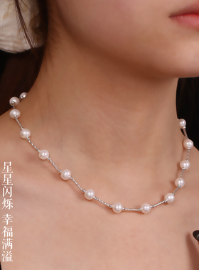 天然淡水珍珠项链女星空锁骨链