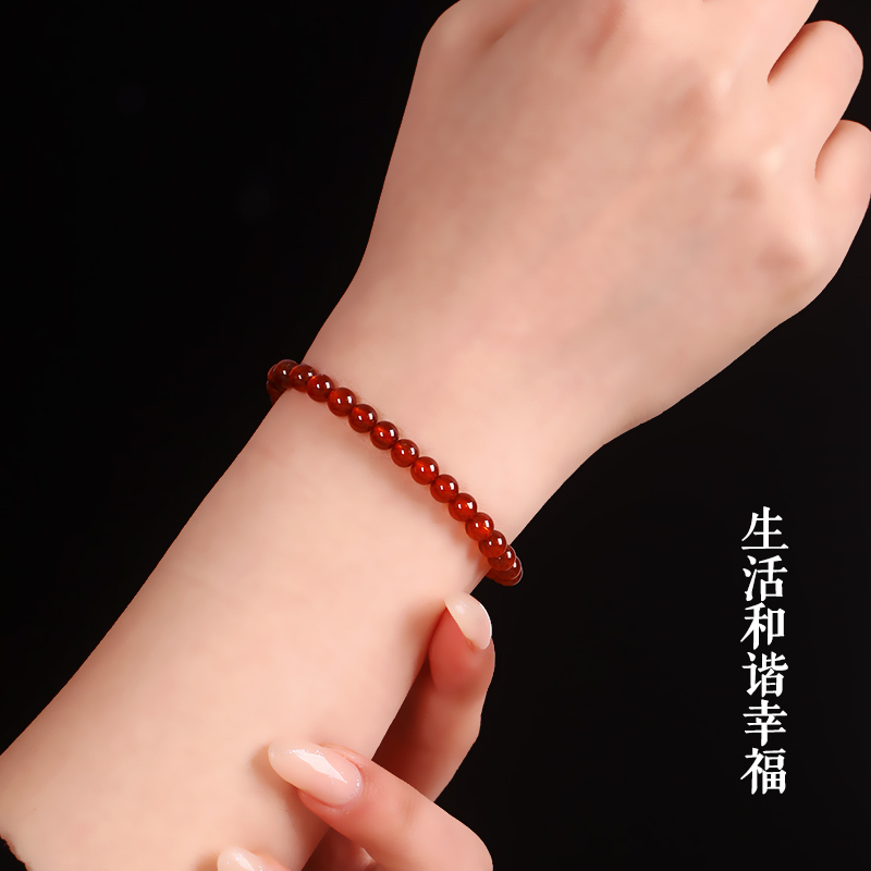 天然橙红色石榴石手链女水晶手串7A单圈多圈散珠芬达石女人石礼物 - 图1