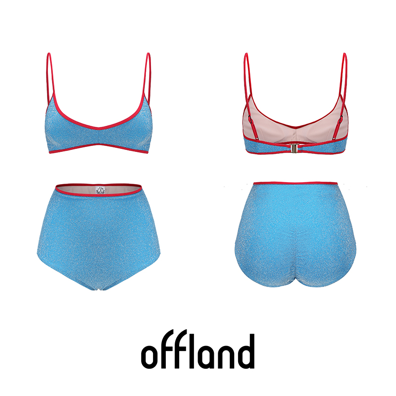 Offland Aprilpoolday Daisies 2 Lurex复古银丝高腰包臀分体泳衣-图0