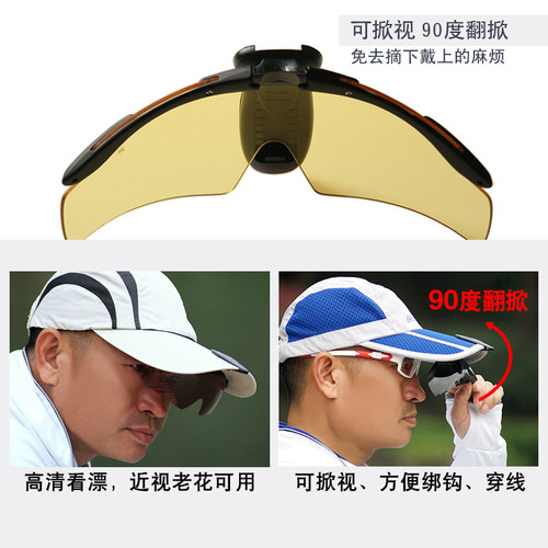 御牌夹帽偏光镜钓鱼专用眼镜高清增晰看漂户外夜钓去蓝光近视增光 - 图1