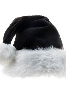 91AD Black Plush Christmas Hat Plush Xmas Hat for Adults