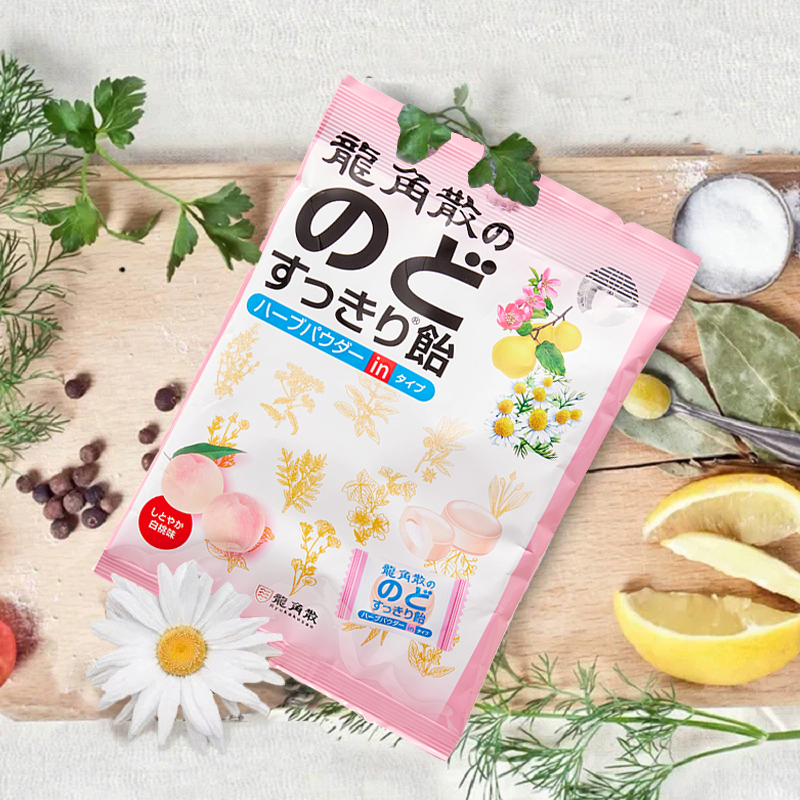 龙角散草本润喉糖薄荷味70gx2+粉末夹心糖白桃味80gx2日本进口