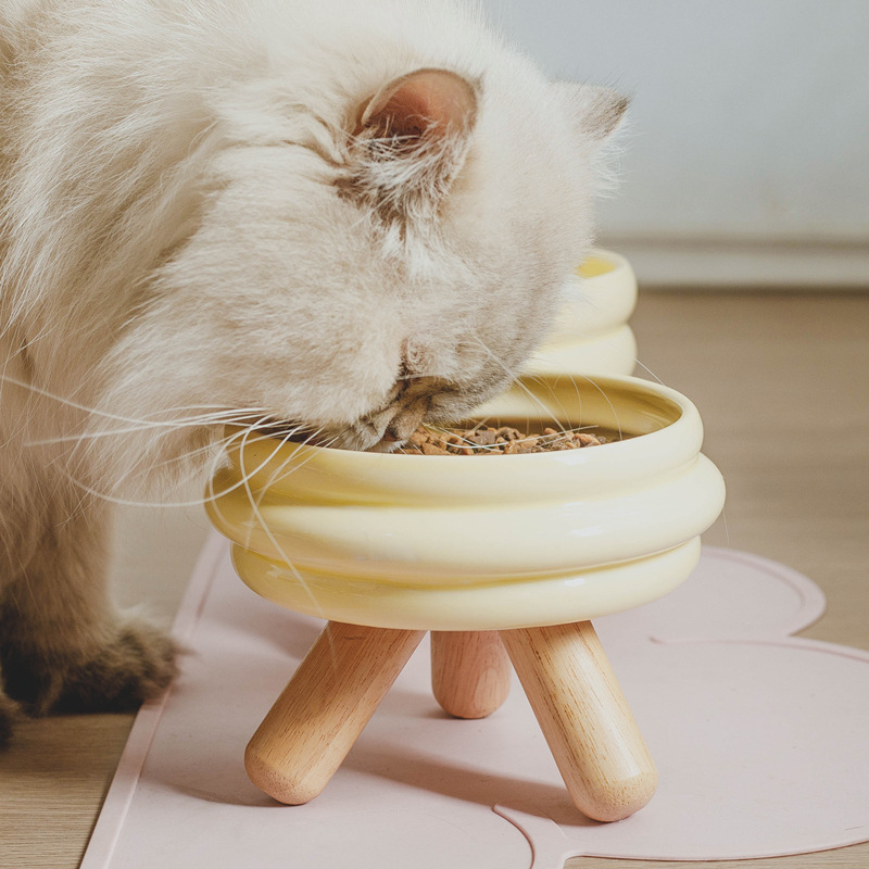 猫碗陶瓷猫食盆猫咪高脚防打翻宠物喝水碗大口径加菲猫专用扁脸碗-图1