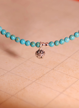 天然原矿绿松石高瓷无优化极细脚链女款铃铛足链米珠单圈饰品女