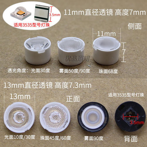 LED聚光3535透镜XPE光面11 13 15 21mm珠面10度 30 90度射灯透镜 - 图0