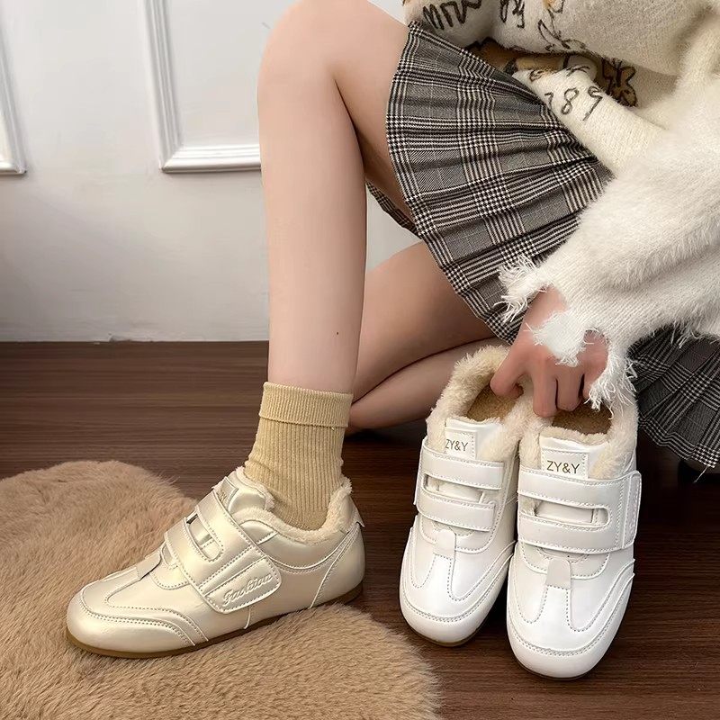 复古加绒小白鞋女款2025新款冬季平底运动德训鞋内增高魔术贴棉鞋,淘宝优惠券,粉丝福利购,淘宝优惠卷