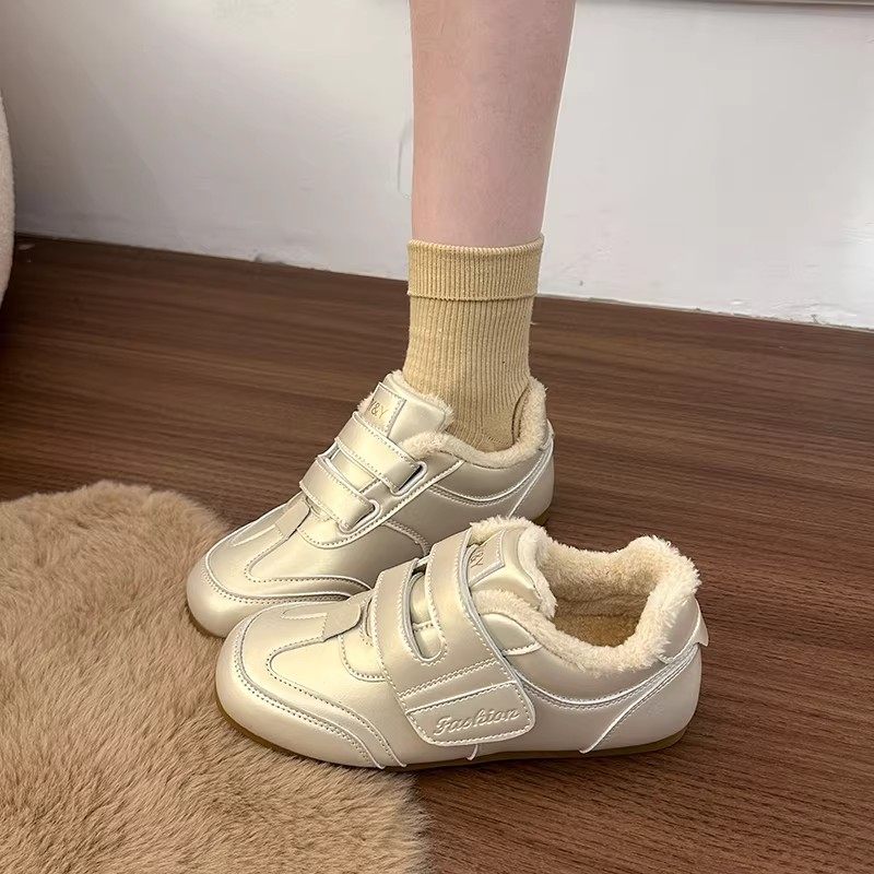复古加绒小白鞋女款2025新款冬季平底运动德训鞋内增高魔术贴棉鞋,淘宝优惠券,粉丝福利购,淘宝优惠卷
