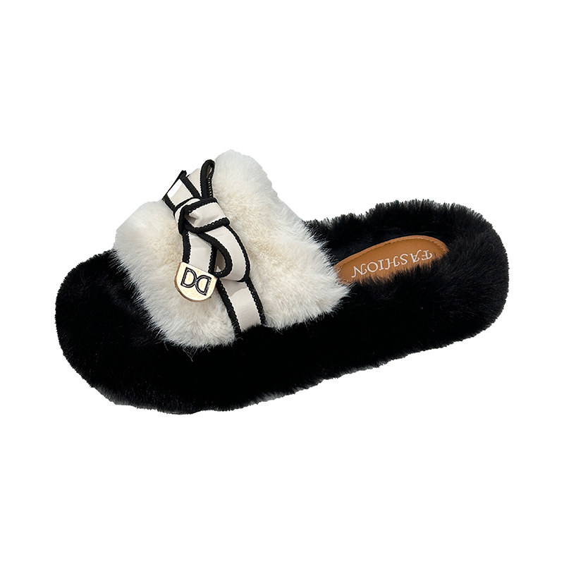 欧货爆款毛毛拖鞋女外穿2025新款秋冬厚底蝴蝶结家用室内一字棉拖,淘宝优惠券,粉丝福利购,淘宝优惠卷