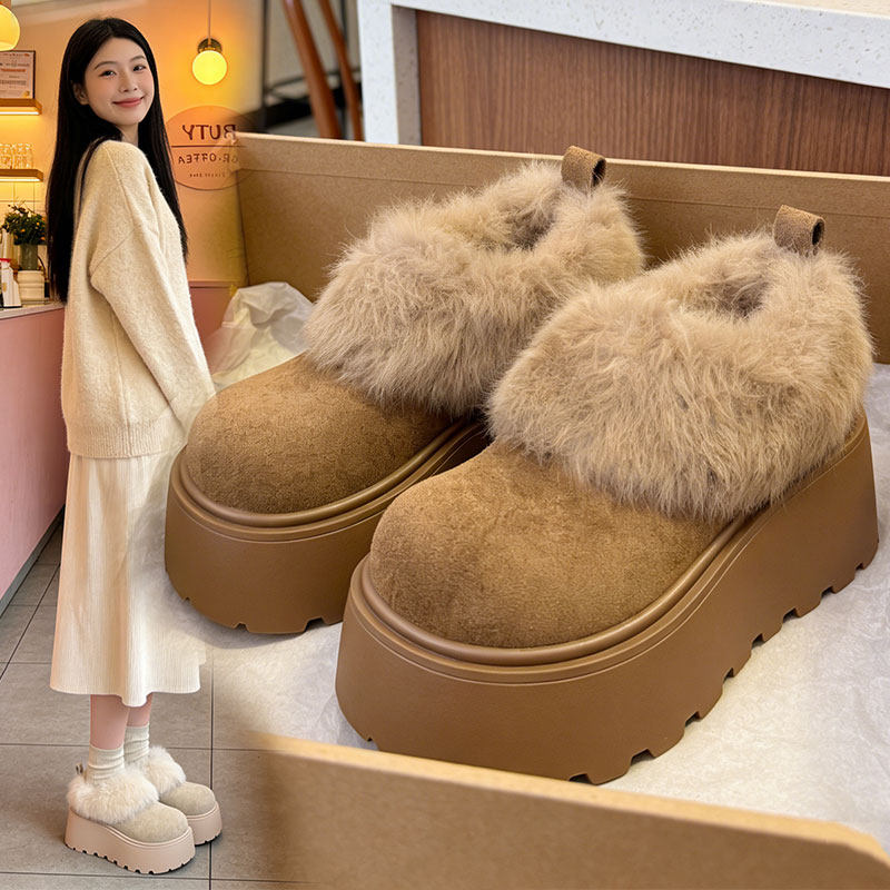 厚底增高加绒棉鞋雪地靴勃肯鞋毛毛鞋女2025新款冬季小个子乐福鞋,淘宝优惠券,粉丝福利购,淘宝优惠卷