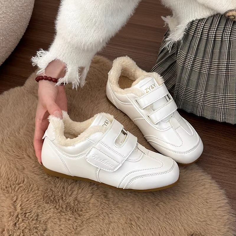 复古加绒小白鞋女款2025新款冬季平底运动德训鞋内增高魔术贴棉鞋,淘宝优惠券,粉丝福利购,淘宝优惠卷