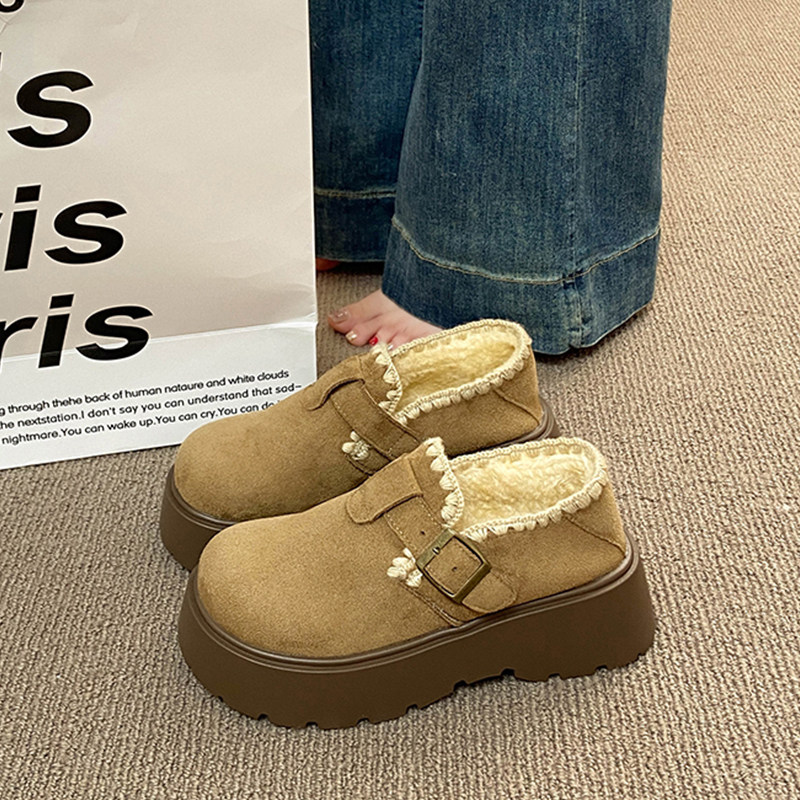 厚底增高勃肯鞋女2025新款冬季一脚蹬乐福鞋复古百搭加绒保暖棉鞋,淘宝优惠券,粉丝福利购,淘宝优惠卷