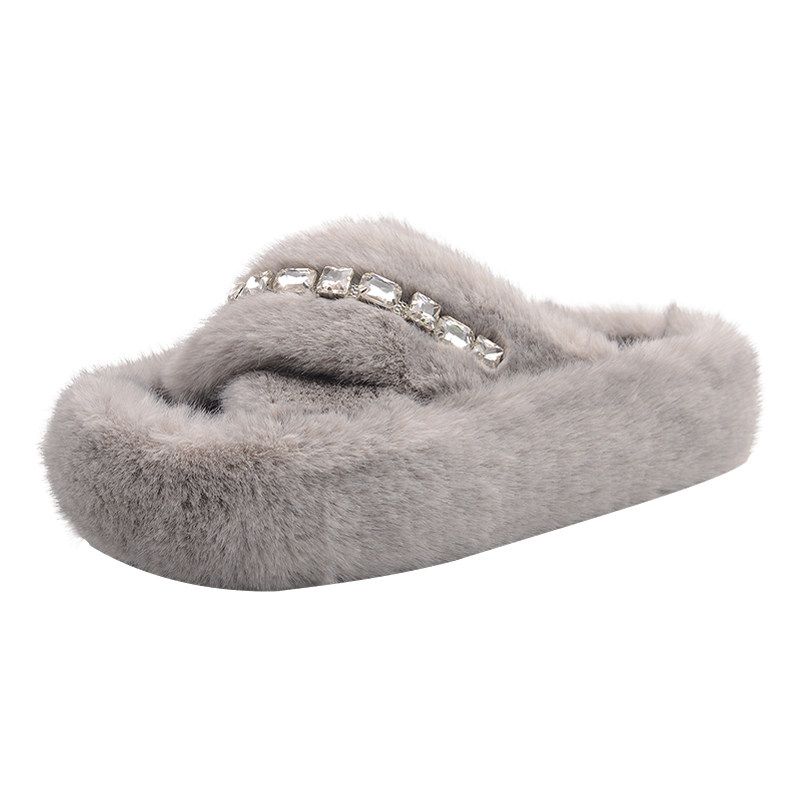 室内毛毛拖鞋女外穿2025年秋冬新款时尚百搭水钻厚底加绒一字棉拖,淘宝优惠券,粉丝福利购,淘宝优惠卷