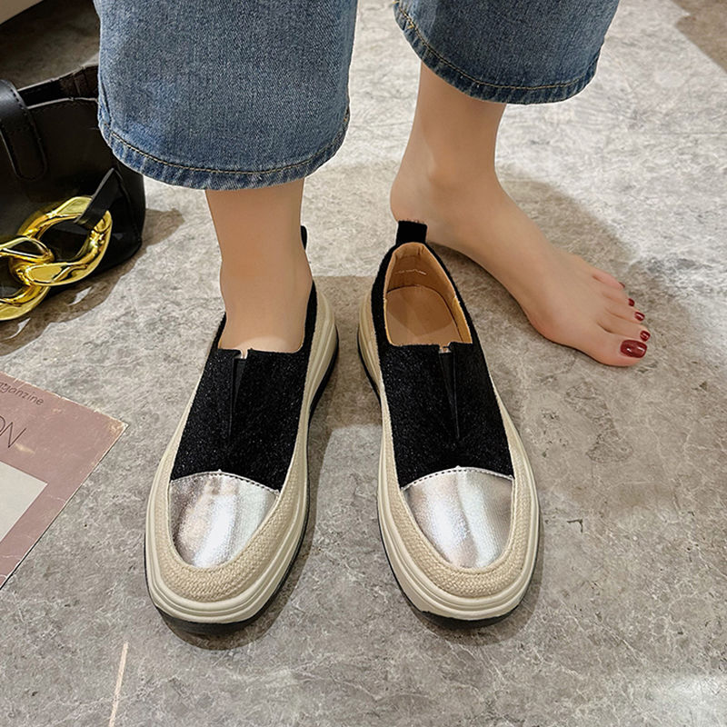 厚底松糕鞋女豹纹懒人单鞋子2023年新款春季中跟一脚蹬渔夫乐福鞋 - 图2