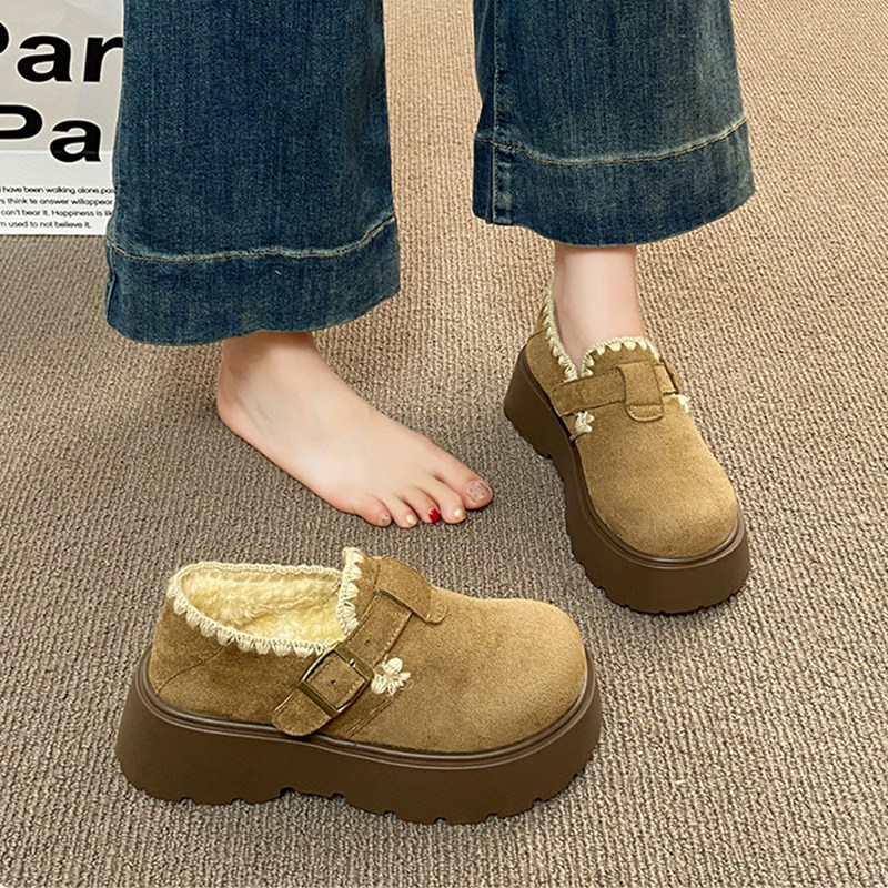 厚底增高勃肯鞋女2025新款冬季一脚蹬乐福鞋复古百搭加绒保暖棉鞋,淘宝优惠券,粉丝福利购,淘宝优惠卷