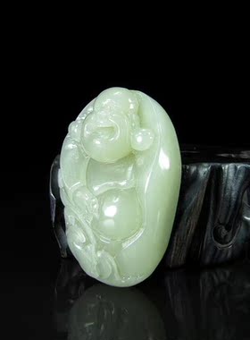 青白玉弥勒佛把件送证