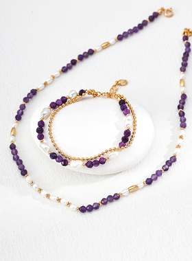 S925银天然珍珠紫水晶手链女小众设计轻奢ins风闺蜜生日礼物手串