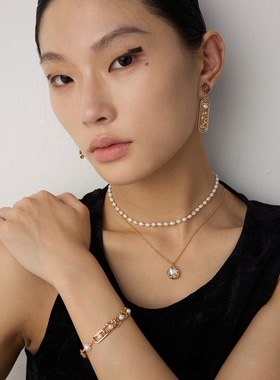 复古风窗花元素S925银手链女天然珍珠镶嵌寒梅图案 新中式国潮