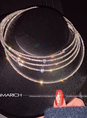 韩国ins网红水钻心形choker项链