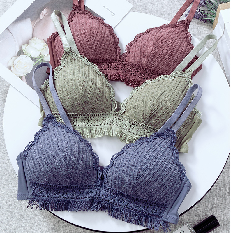 魅角内衣旗舰店法式薄款内衣少女士大显小文胸罩聚拢调整型无痕钢圈蕾丝性感套装1