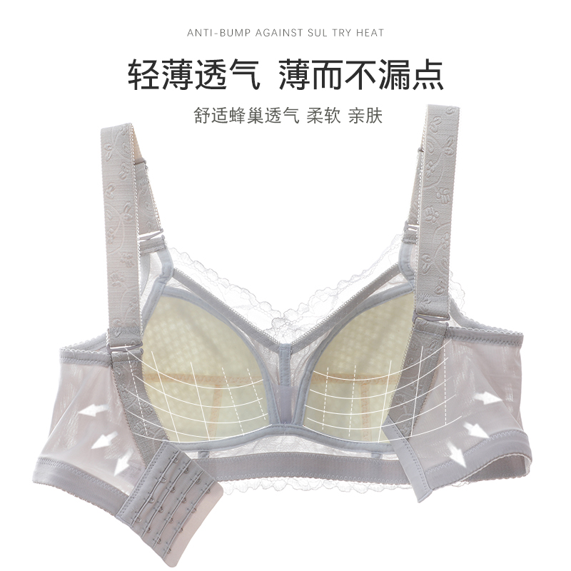 魅角内衣旗舰店内衣女无钢圈大胸显小文胸罩大码聚拢调整型收副乳防下垂夏超薄款3