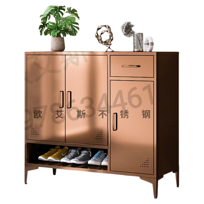 定制304玫瑰金不锈钢鞋柜入户多层储物柜带锁不锈钢矮柜活动小柜,淘宝优惠券,粉丝福利购,淘宝优惠卷
