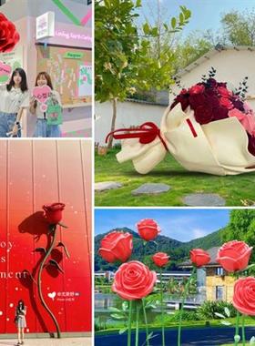 户外巨型不锈钢玫瑰花玻璃钢雕塑景区网红打卡商场景观装饰摆件