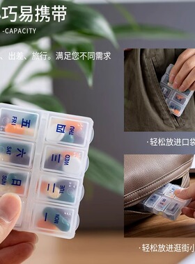 日本小药盒便携式迷你随身小号7天大容量药片分药器药物分装盒子