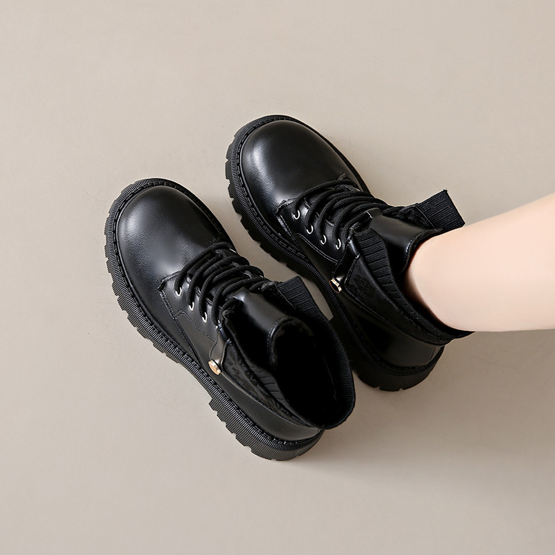 加绒马丁靴女英伦风2025秋冬季棉靴初中生中大童少女孩法式小短靴,淘宝优惠券,粉丝福利购,淘宝优惠卷