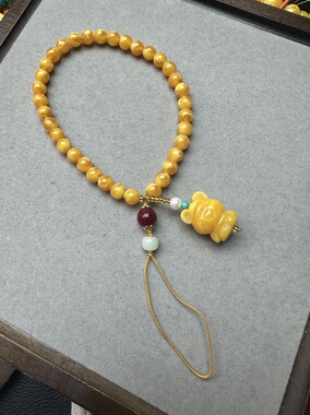 蜜蜡 小熊手机链 手机挂