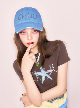 CHUU字母星星绣花鸭舌帽子女2026秋季新品磨破做旧休闲运动棒球帽