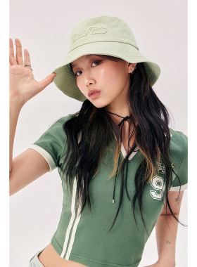 CHUU数字贴布绣渔夫帽女2026年夏季新品洋气时尚百搭薄荷绿小帽子