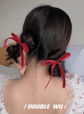 复古甜美风丝绒蝴蝶结jennie同款