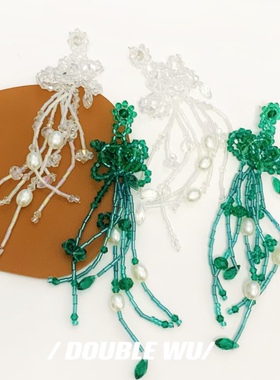 跨境新款蝴蝶结玻璃管长款流苏耳环女欧美复古民族风耳饰earrings
