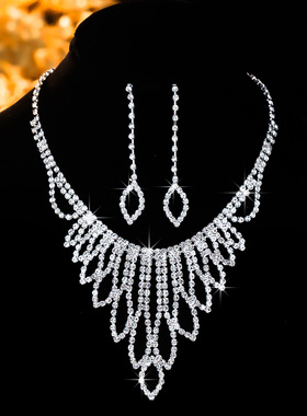 厂家直销爪链水钻项链 结婚礼服满钻项链耳环套链 晚宴会配饰